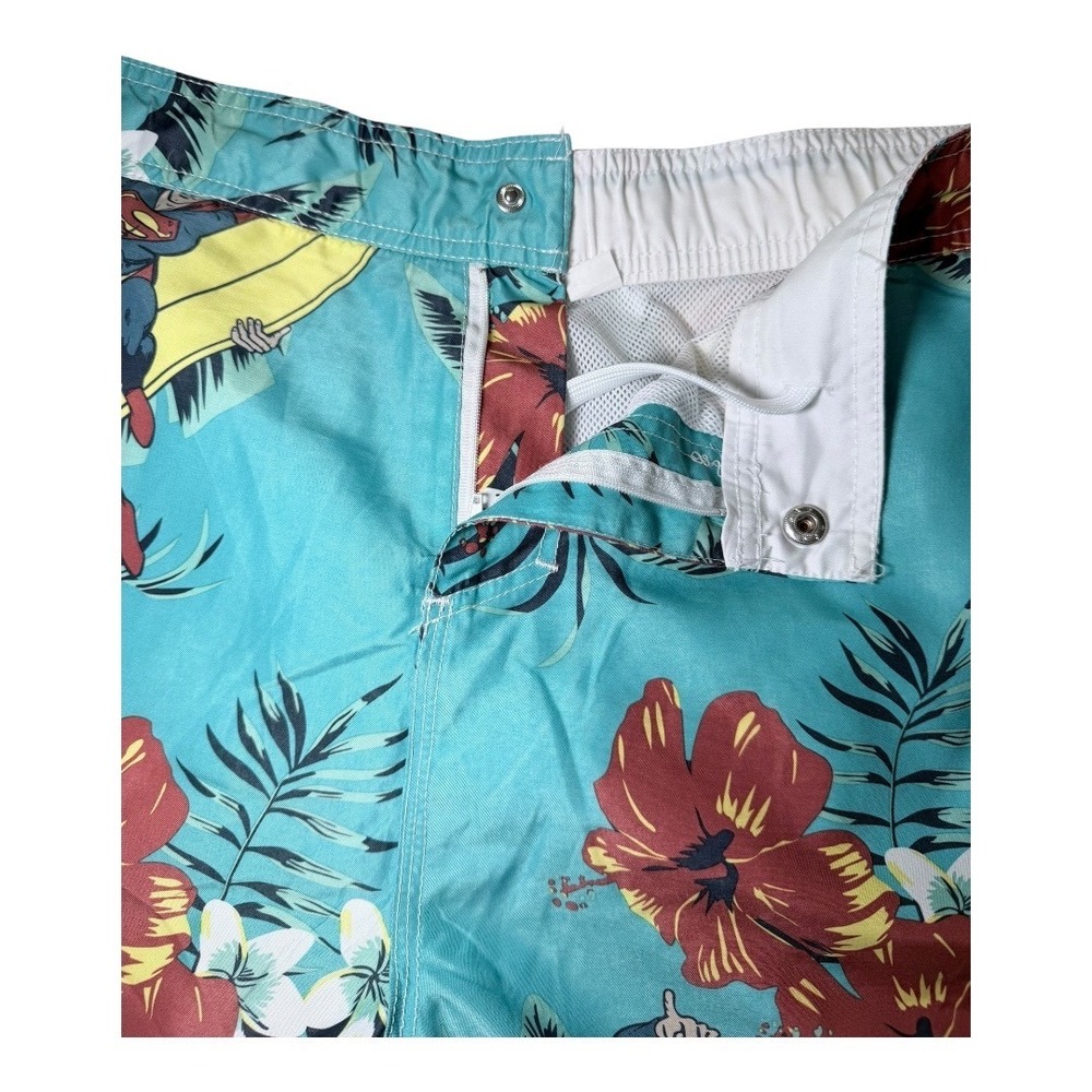 Superman Swim Trunks Mens XXL Blue Tropical Hibiscus Surfing Board Shorts - Picture 4 of 11